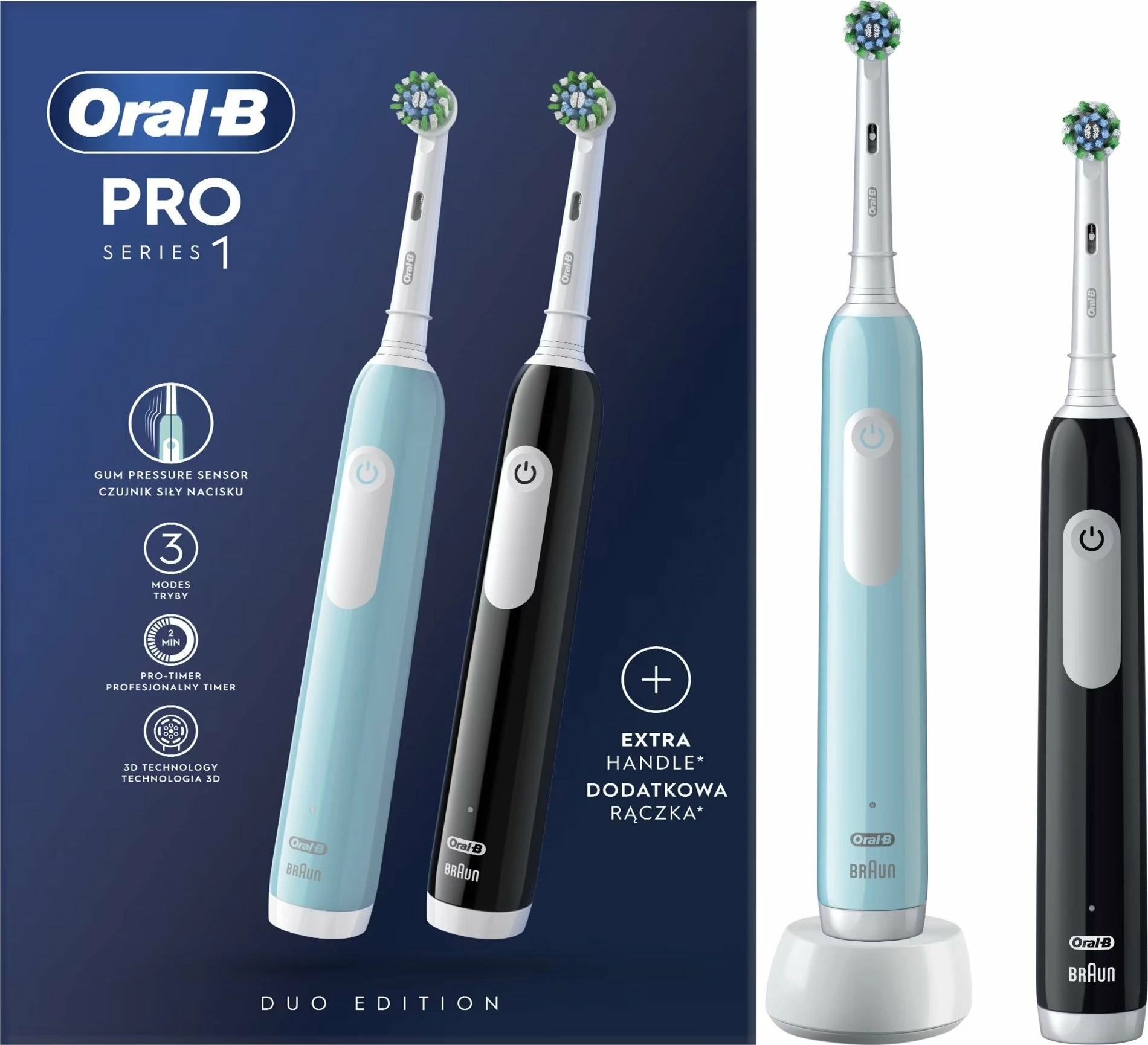 Set furçë elektrike dhëmbësh Oral-B Pro Series 1 CrossAction, 2 copë, zezë/blu