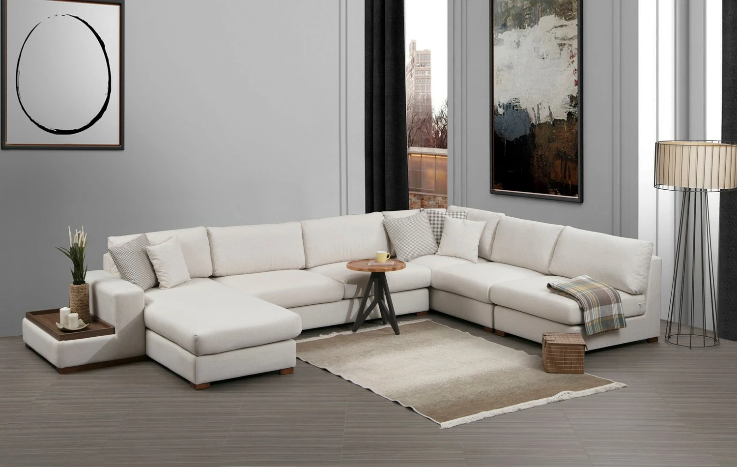 Këndare Atelier del Sofa, Loop 10, ngjyrë bezhë, këmbë druri arre, 5 pjesë
