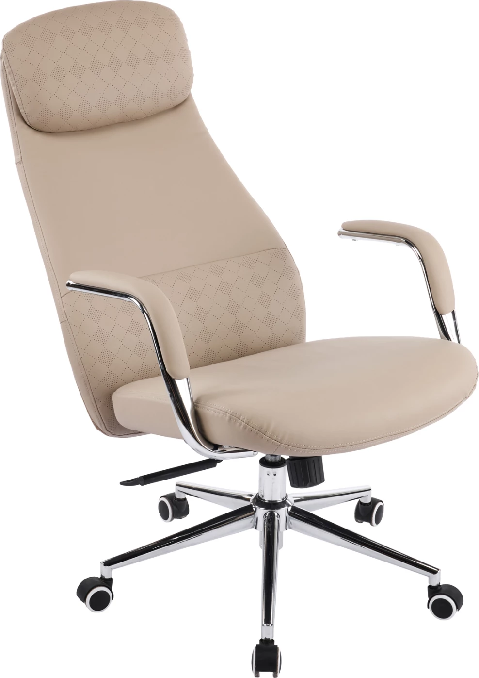 Karrige zyre SONTY, lëkurë PU bezhë, bazë kromi, FH18354.02, 64x68x125cm