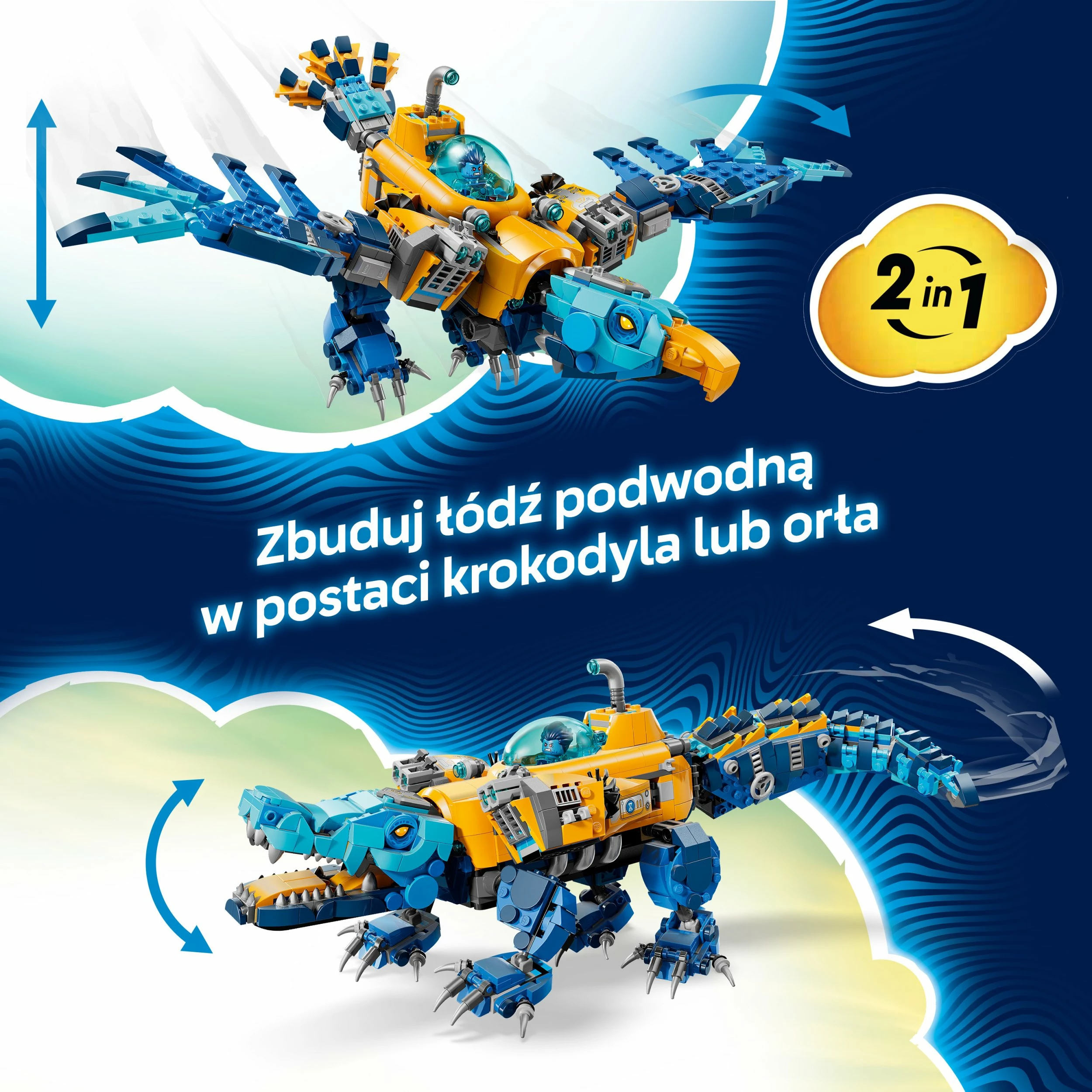 Set ndërtimi LEGO DREAMZzz Crocodile Submarine 71512, 1107 copë, 2-në-1