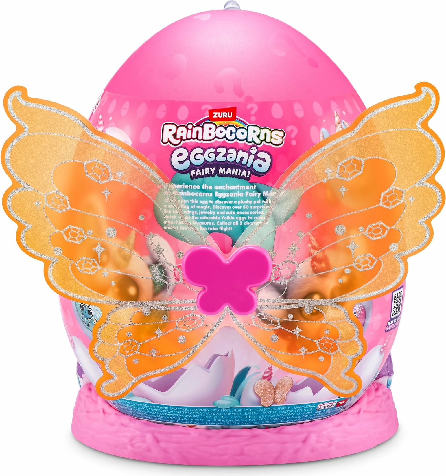 Lodër plush surprizë RAINBOCORNS Eggzania Fairy Mania S1, 50+ surpriza, model i rastësishëm, rozë/gri