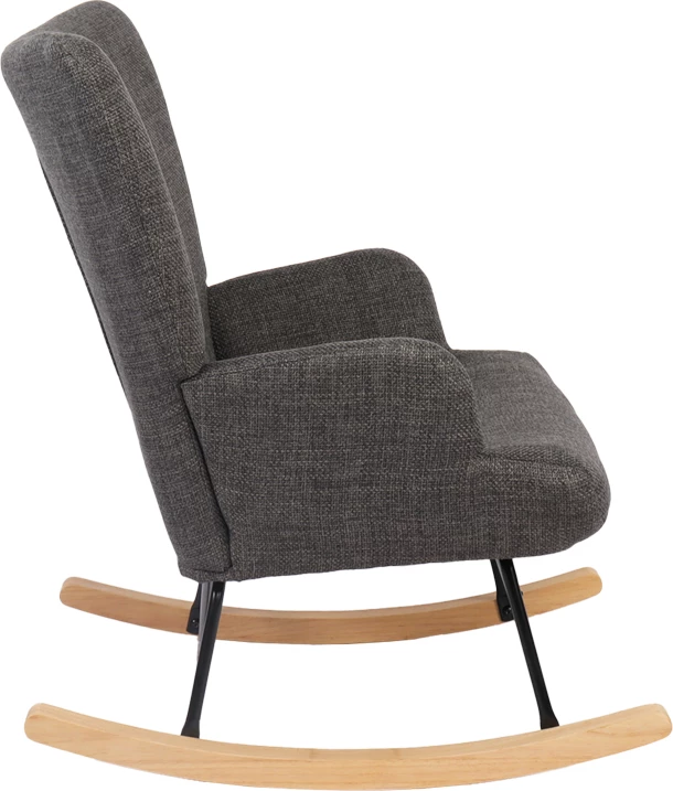 Karrige lëkundëse Jianna, material tekstili ngjyrë gri e errët, këmbë natyrale, 79x64x89cm