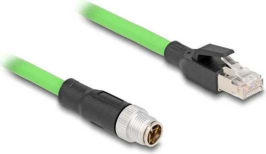 Kabllo industriale Ethernet DeLOCK M12 X-coded 8-pin mashkull në RJ45 mashkull, 1 m, PUR/TPU, e gjelbër