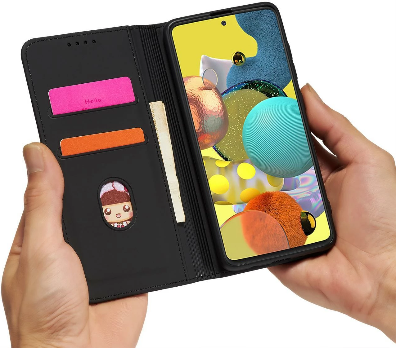 Mbështjellës Hurtel Magnet Card Case për Xiaomi Redmi Note 11, me kapak, xhepa për karta, i zi