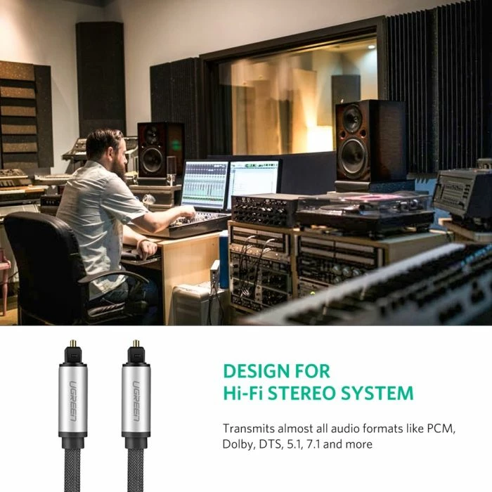 kabllo audio optike Toslink UGREEN 10541 3 m e thurme (braided) zi/argjendtë, n'kuti