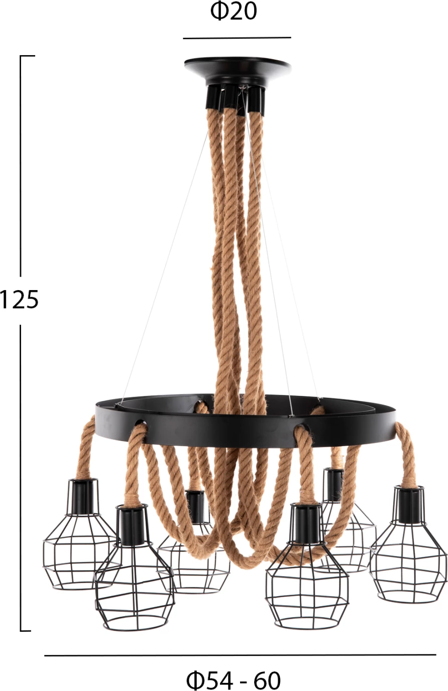 Llambë varëse tavani 6-dritash, metal-llitar, FH4130, Φ54-60x125H cm