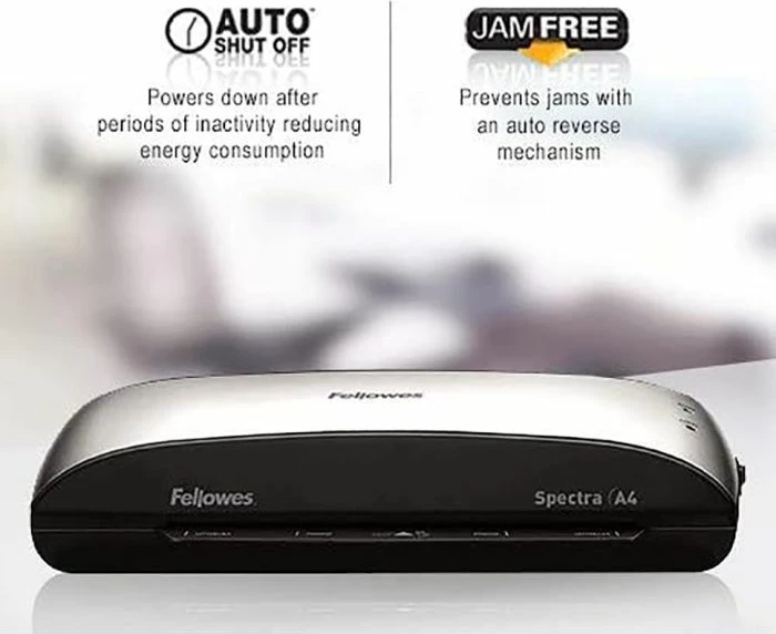 Laminator Fellowes Spectra A4, 2 rula, Auto Shut Off, me 10 qese laminimi, i zi/argjendtë