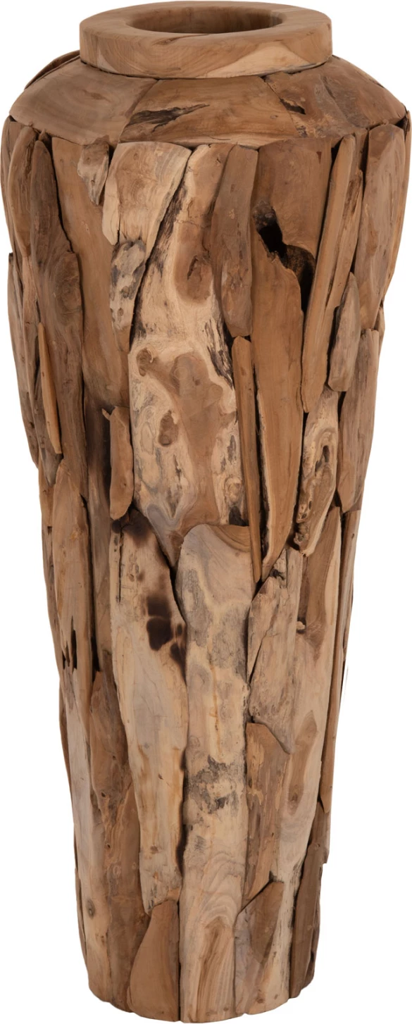 Vazo dekorative për dysheme, copa druri tik, ngjyrë natyrale, Φ60x120H cm