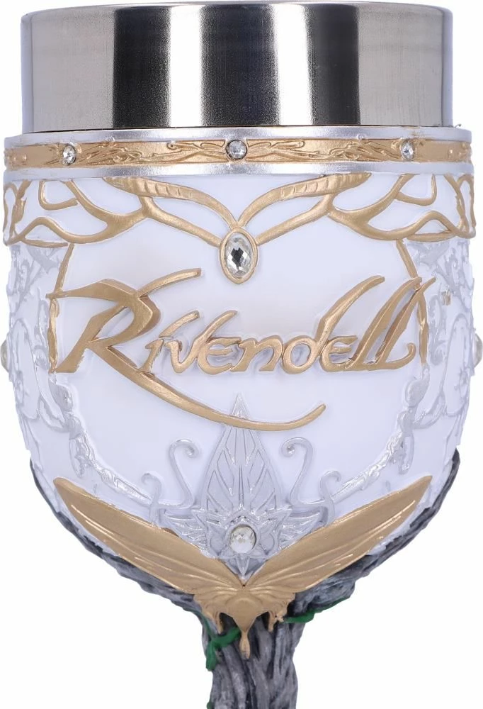 Krigë koleksionuese NEMESIS NOW Lord of the Rings Rivendell, 19.5 cm, rezinë me insert inox, bardhë/ari/jeshile
