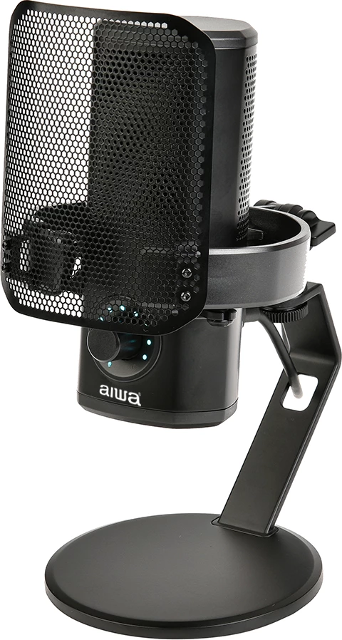 Mikrofon USB kondensator Aiwa PDM-10, 24-bit/96 kHz, me mbajtëse tavoline, e zezë