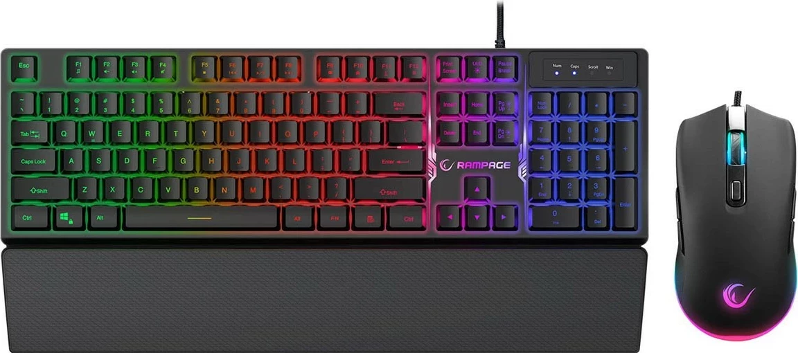 Set gaming Rampage Fortuna, tastierë me maus, RGB, 12800 DPI, e zezë