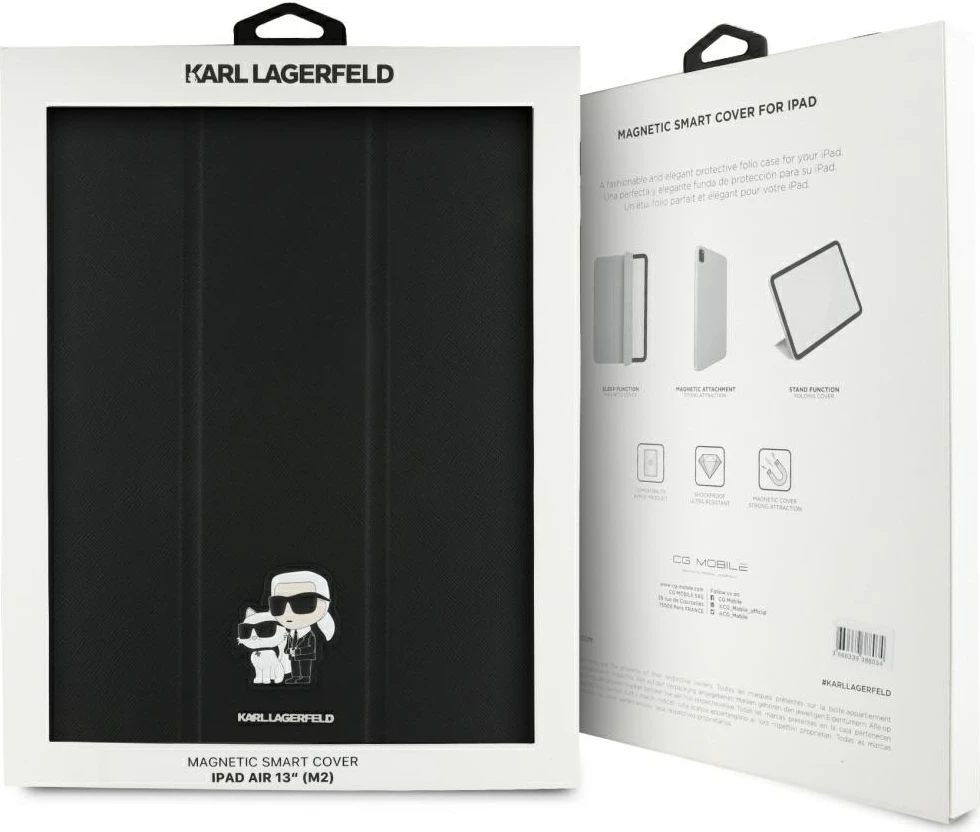 Mbështjellës Karl Lagerfeld Saffiano Magnetic Karl & Choupette për iPad Air 13" 2024, i zi