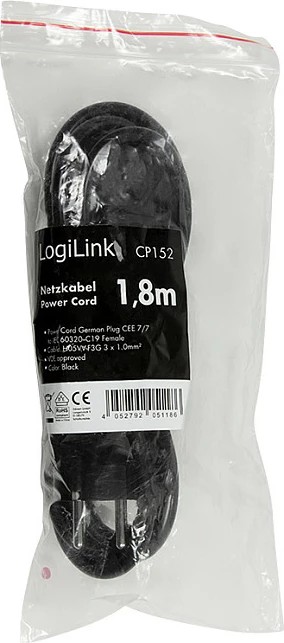 Kabllo rryme LogiLink CEE 7/7 në IEC C19, 1.8 m, e zezë