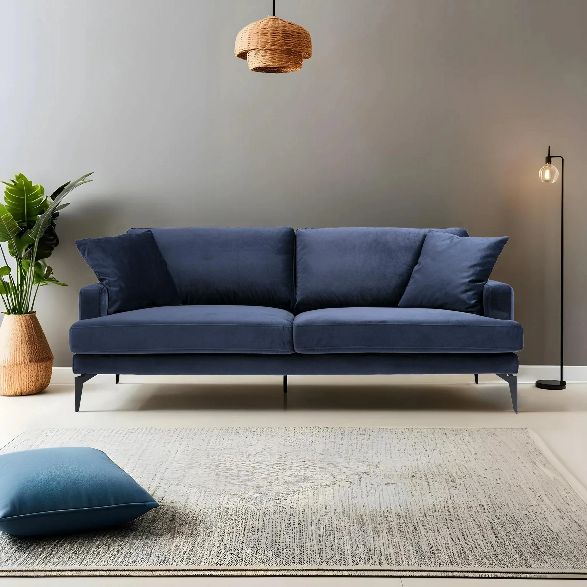 Divan treshe, ngjyrë blu e errët, Atelier del Sofa, Papira 3 vendësh