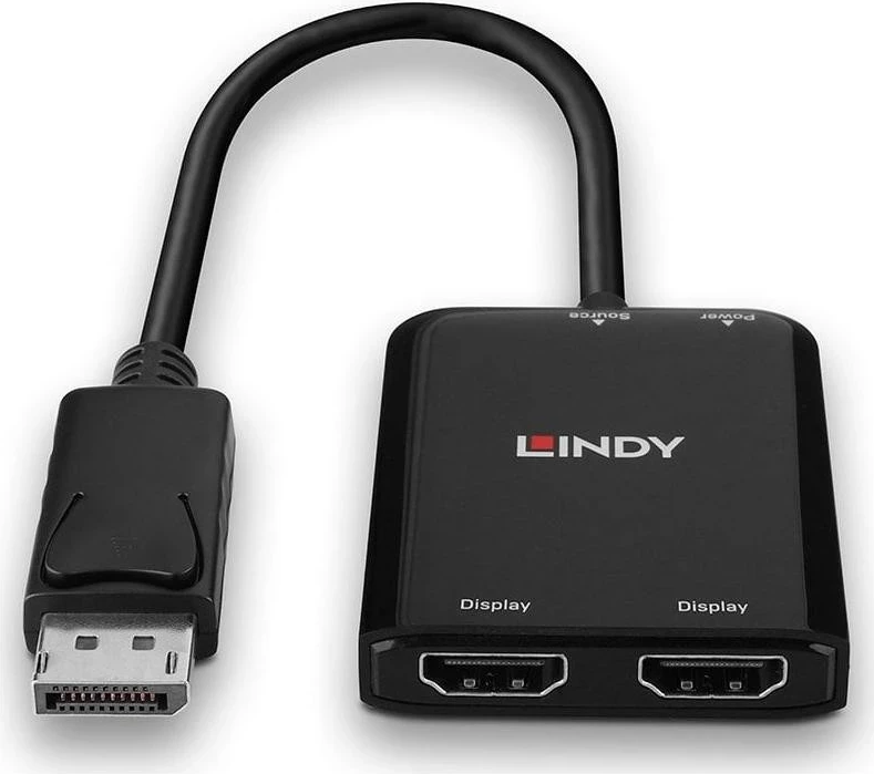 Adapter Lindy DisplayPort në 2x HDMI, i zi
