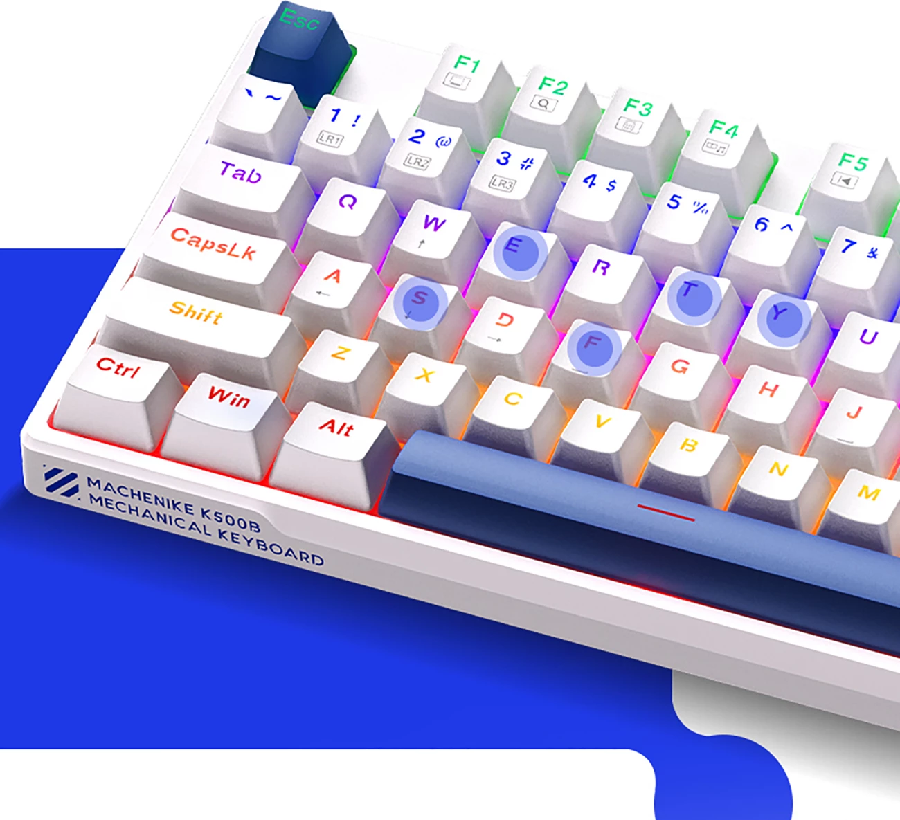 Tastierë mekanike gaming me kabllo Machenike K500B-B87 TKL 87 taste, Hot-Swap 3-pin Red Switch, LED backlight, e bardhë, set në kuti