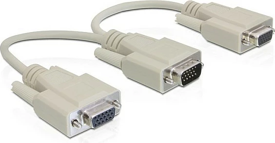 Adapter kabllo VGA DeLOCK, 1x VGA mashkull në 2x VGA femër, 0.2 m, bezhë