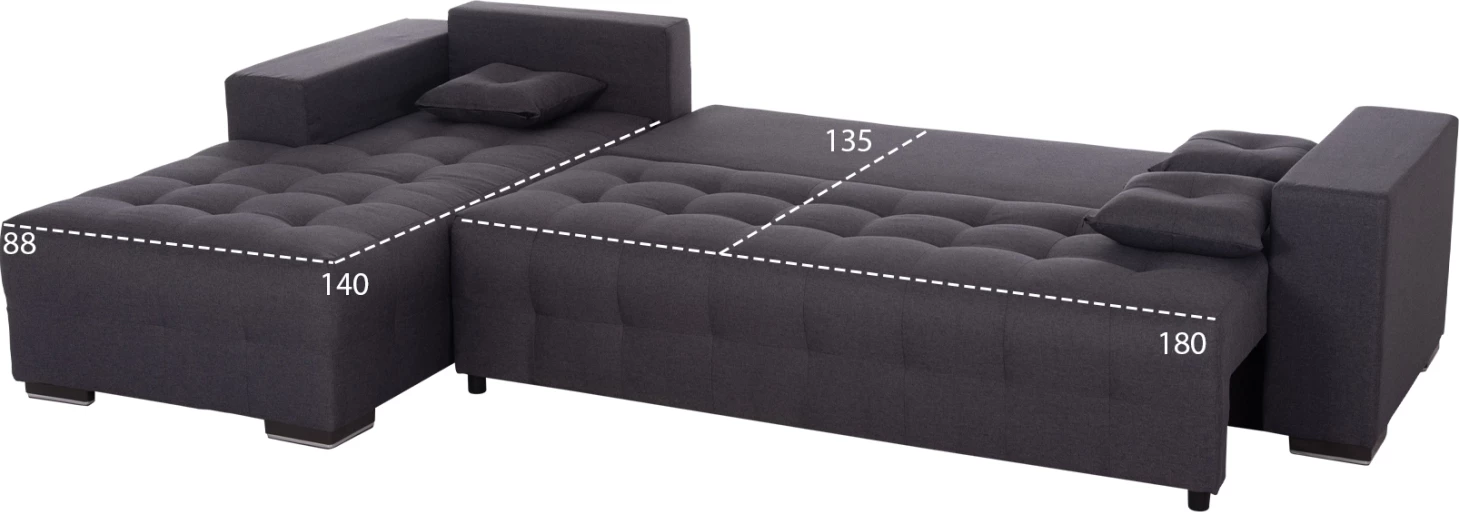 Kënd-sofë me hapësirë për magazinim, Trendston FH3302.01L, material gri, 298x177x95cm