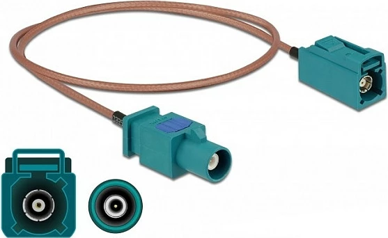Kabllo antene DeLOCK FAKRA Z mashkull në FAKRA Z femër, RG-316, 0.5 m, bezhë/blu