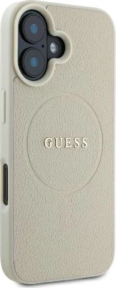 Mbështjellës Guess Grained Ring MagSafe për iPhone 16, Bezhe