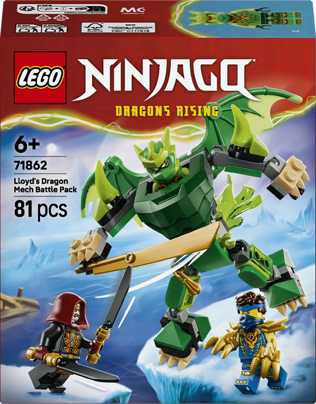 Set ndërtimi LEGO NINJAGO 71862 Lloyd's Dragon Mech Battle Pack, 81 copë, shumëngjyrësh