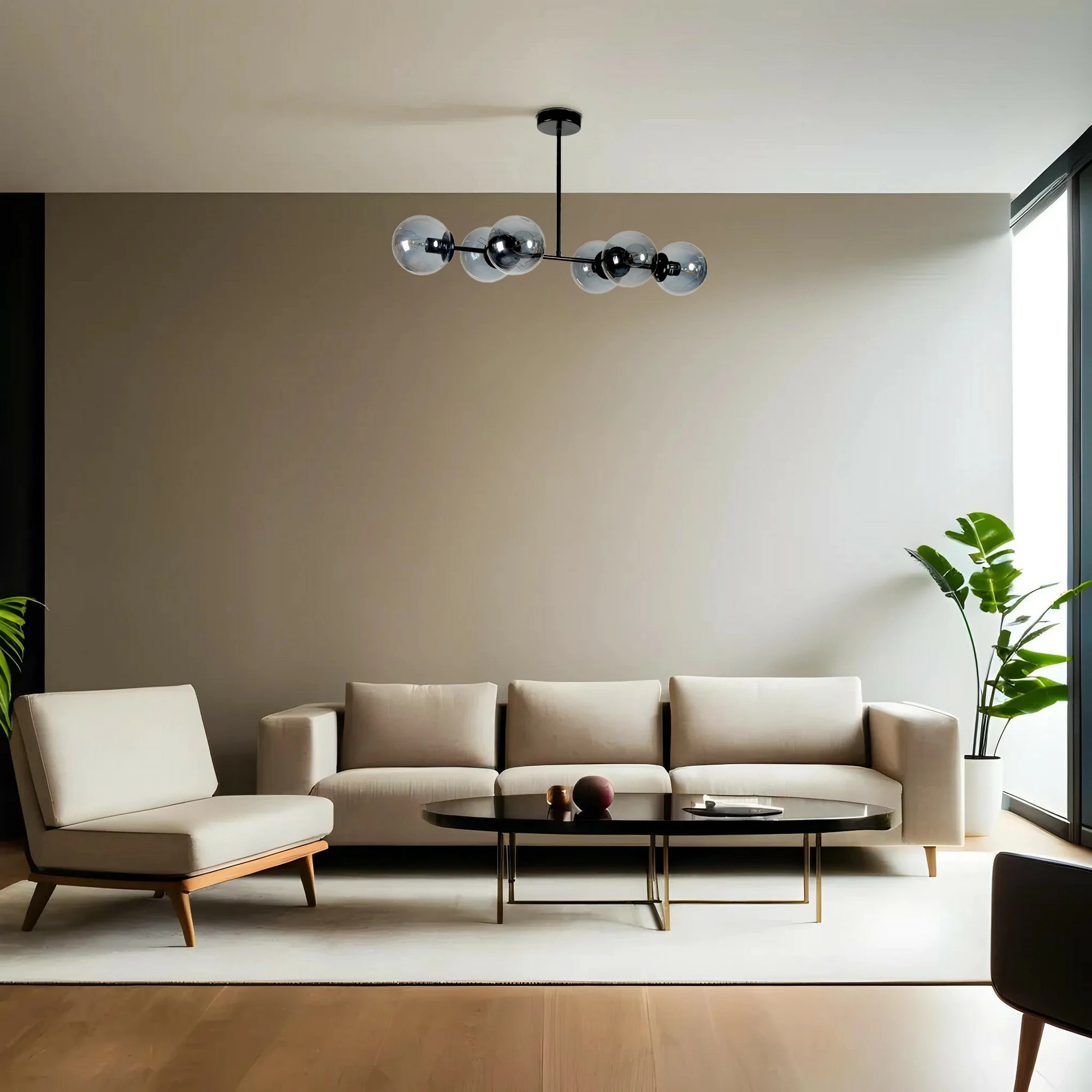 Llambë tavani Opviq, Yeni Favori, 6 llampa, xham fume, e zezë