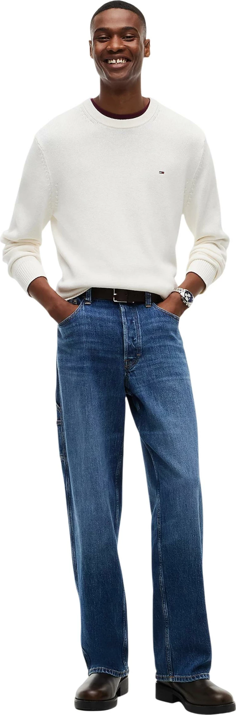 Xhemper për meshkuj Tommy Hilfiger Jeans TJM Slim Ess Sweater DM0DM21787, i bardhë [Madhësia: XL]