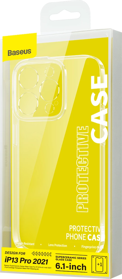 Mbështjellës Baseus SuperCeramic Series për iPhone 13 Pro 6.1", Transparent, me set pastrimi