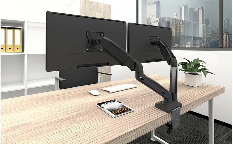 Mbajtës tavoline për 2 monitorë EQUIP, 13-27 inç, VESA 75x75/100x100, me kllampë, i zi