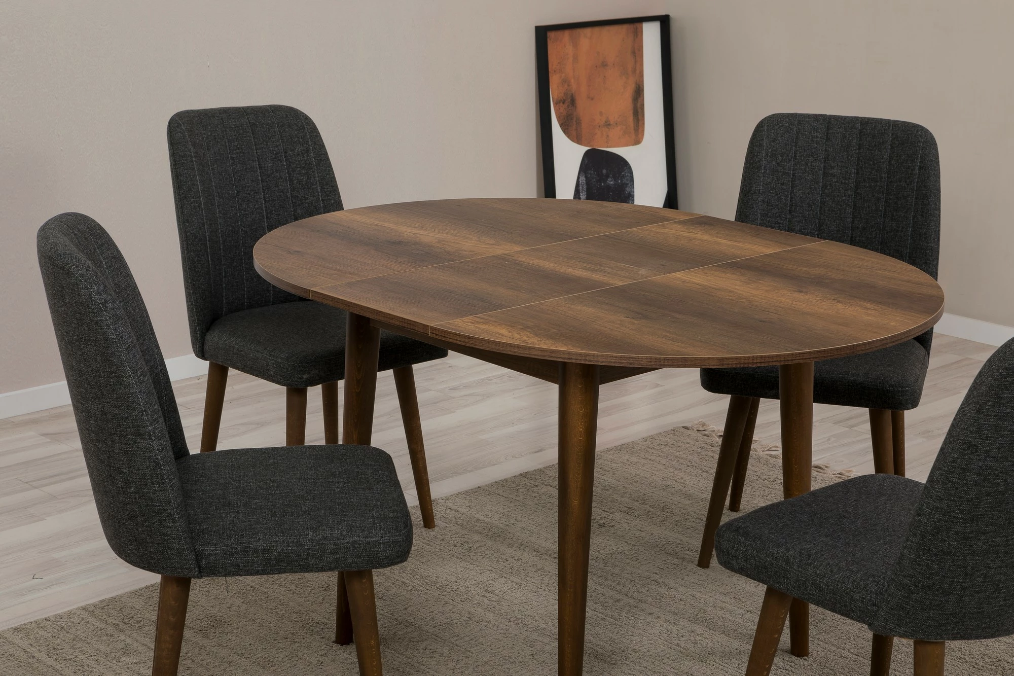 Tavolinë me karrige, zgjatshme, 5 copë, Skye Decor Vina 1053, anthracite, walnut