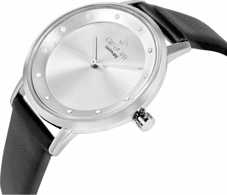 Orë dore femrash Giewont GW4130-A1, argjend, rrip lëkure e zezë