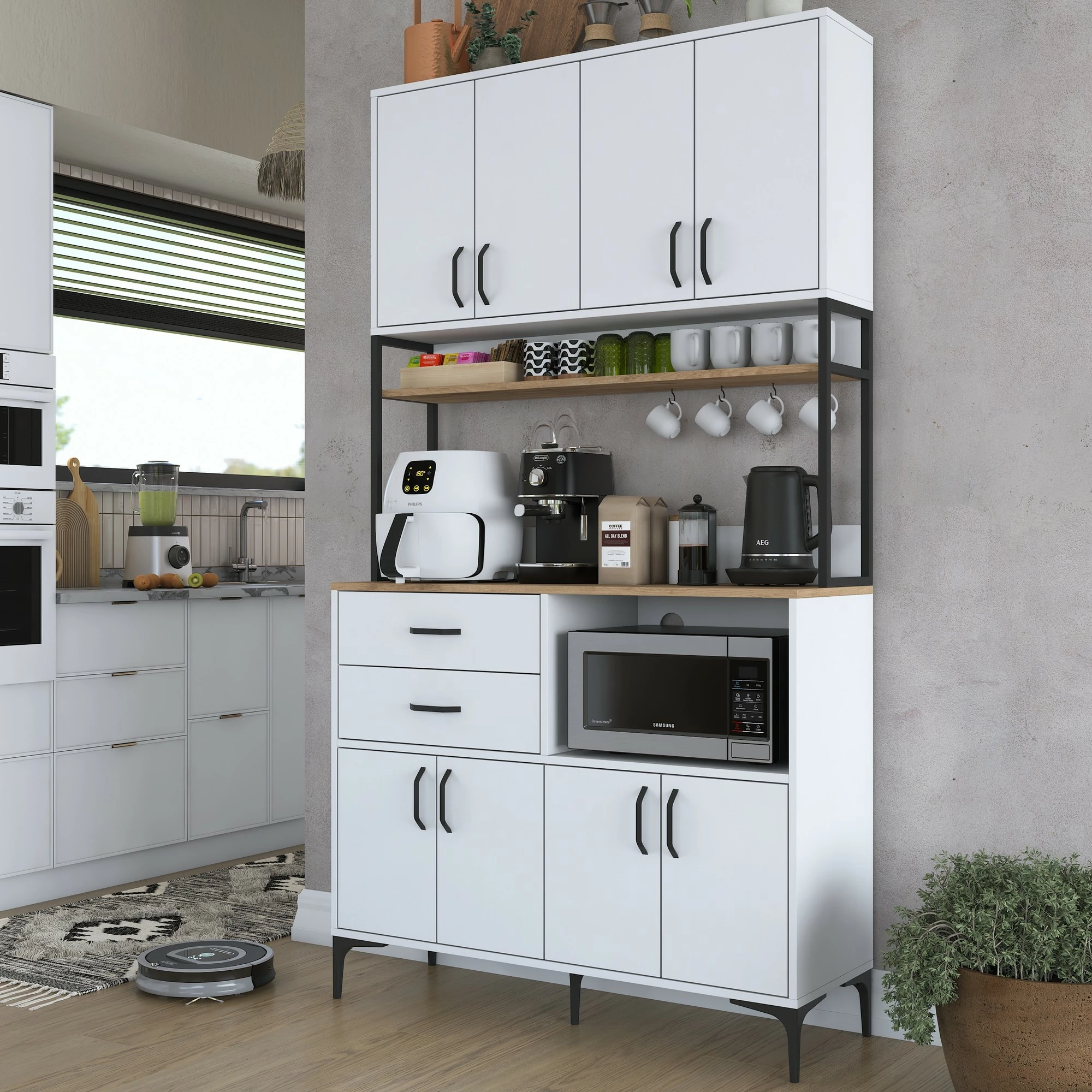 Dollap shumëfunksional, ngjyrë arre dhe e bardhë, Skye Decor, JE180 - 3403