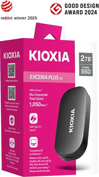 SSD i jashtëm KIOXIA Exceria Plus G2, 2 TB, USB-C, USB 3.2 Gen 2, 1050/1000 MB/s, i zi