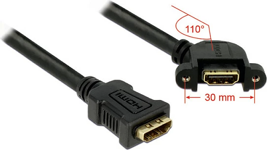 Kabllo zgjatëse HDMI DeLOCK 0.25m, HDMI femër-femër, këndore, e zezë