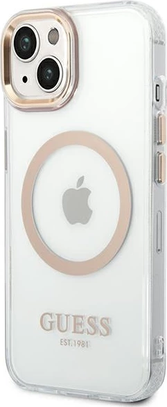 Mbështjellës Guess GUHMP14MHTRMD për iPhone 14 Plus 6.7", Metal Outline Magsafe, Transparent/Ar