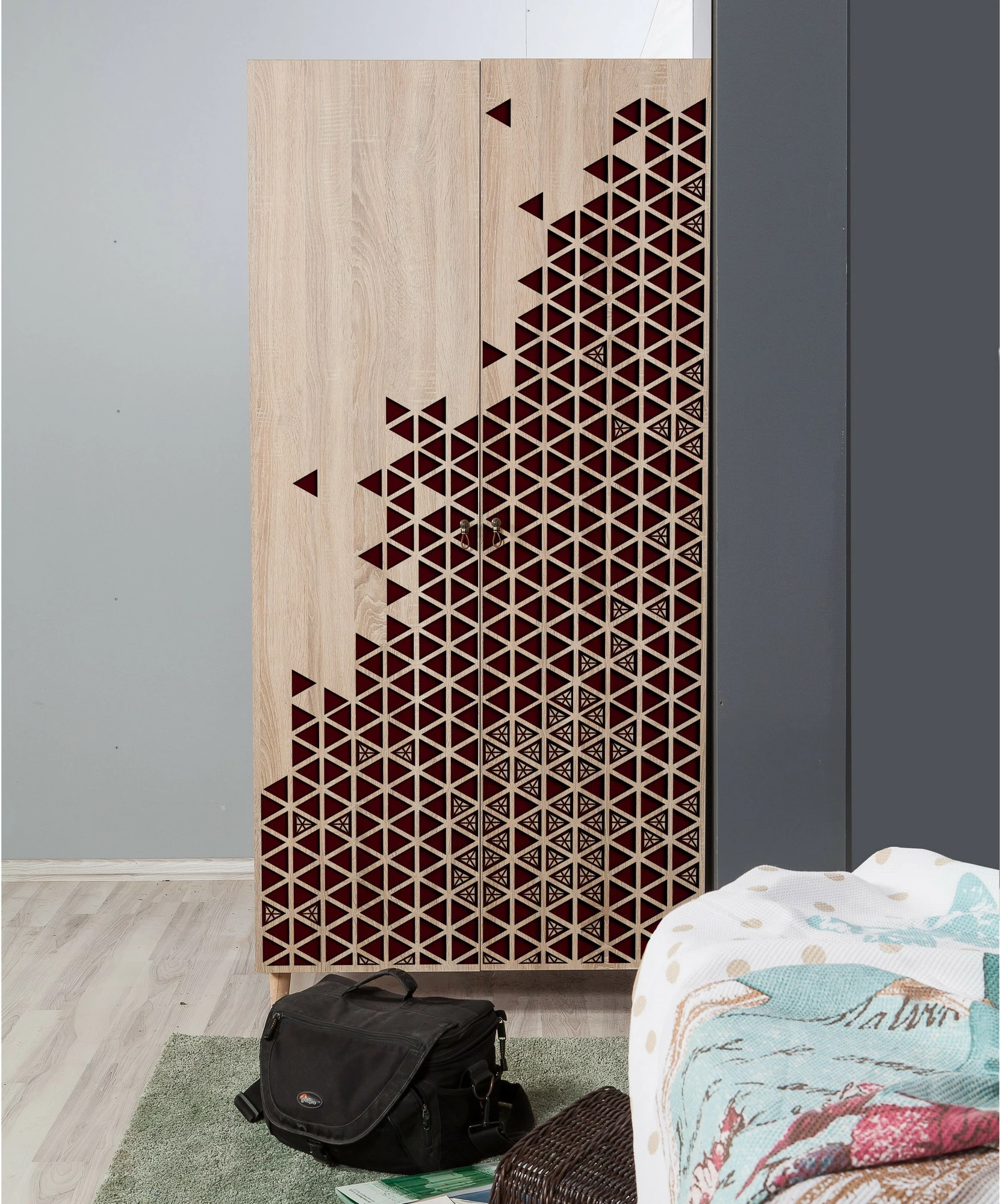 Dollap modern, ngjyrë sonoma oak, këmbë druri, doreza metalike e litar, Stil - 122, Skye Decor, 90x192x52cm