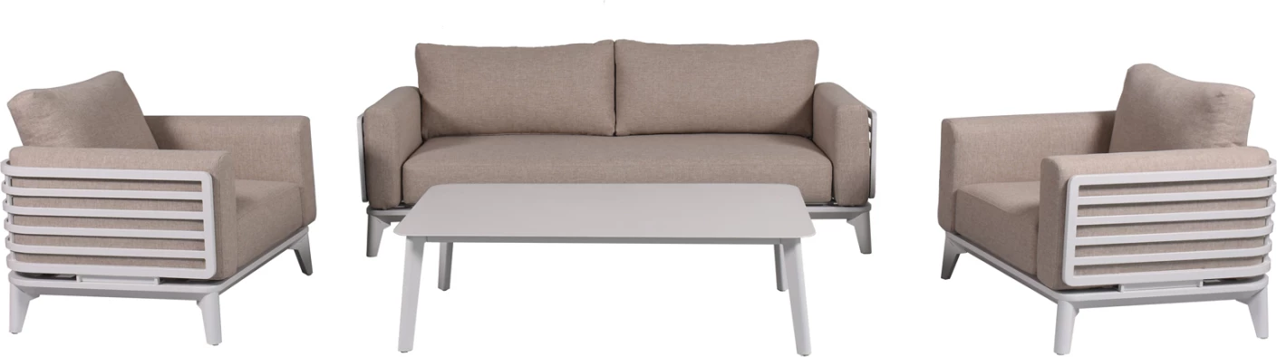 Set lounge për jashtë, 4 pjesë, ORION CD6192.02, alumin i bardhë, jastëkë bezhë