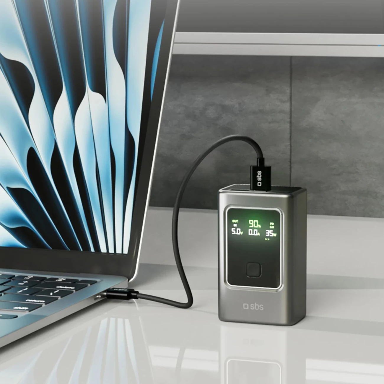 Powerbank SBS 10000mAh me ekran LCD, PD 35W, Gri