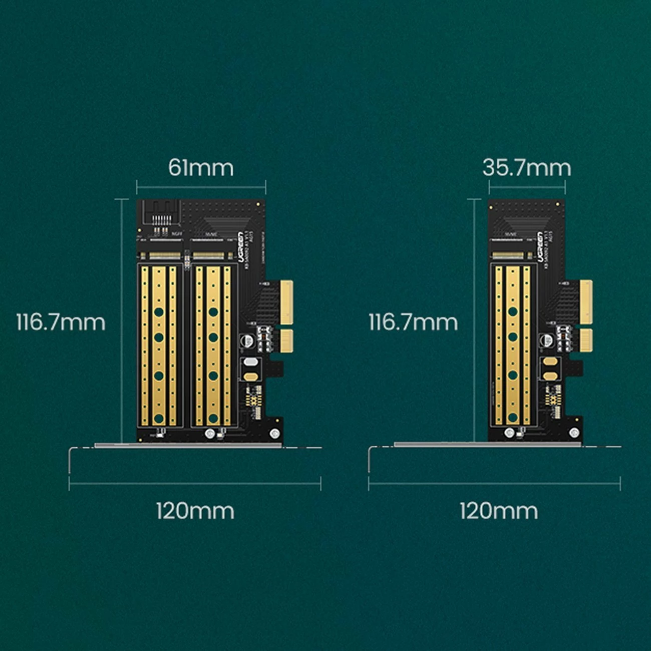 Kartë adapter PCIe Ugreen CM302 PCIe 3.0 x4 për SSD M.2 M-Key + M.2 B-Key, e zezë