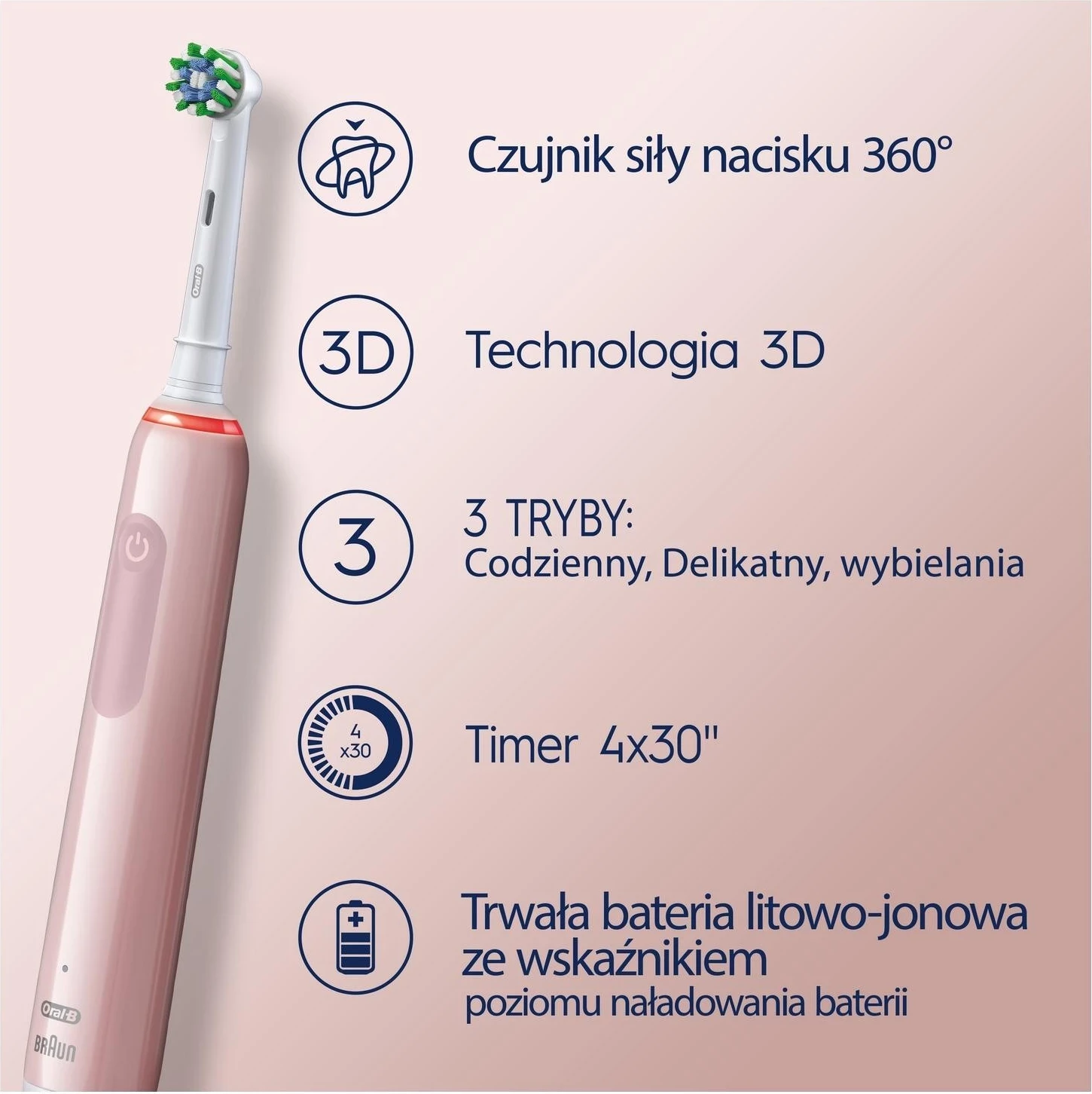 Furçë dhëmbësh elektrike Oral-B Pro 3, Cross Action, rozë