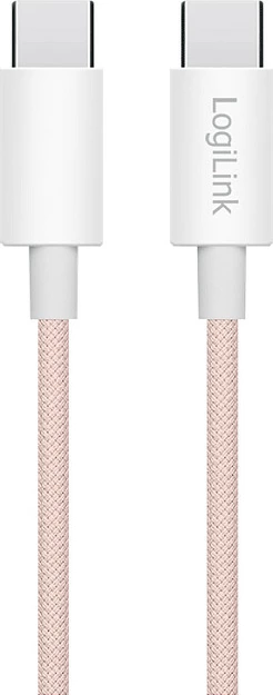 Kabllo USB 2.0 Type-C LogiLink, C në C, 0.5 m, 480 Mbps, 60W, najlon, rozë