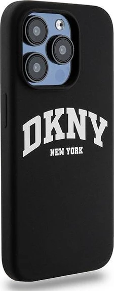 Mbështjellës DKNY Liquid Silicone me logo të bardhë, MagSafe, për iPhone 15 Pro, i zi