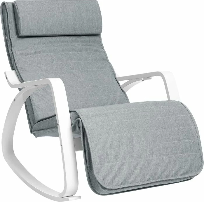 karrige lëkundëse SONGMICS LYY10G, dru thupre, mbështetëse këmbësh e rregullueshme 5 nivele, 150 kg, 67 x 115 x 91 cm, gri e çelët/e bardhë, 1 copë