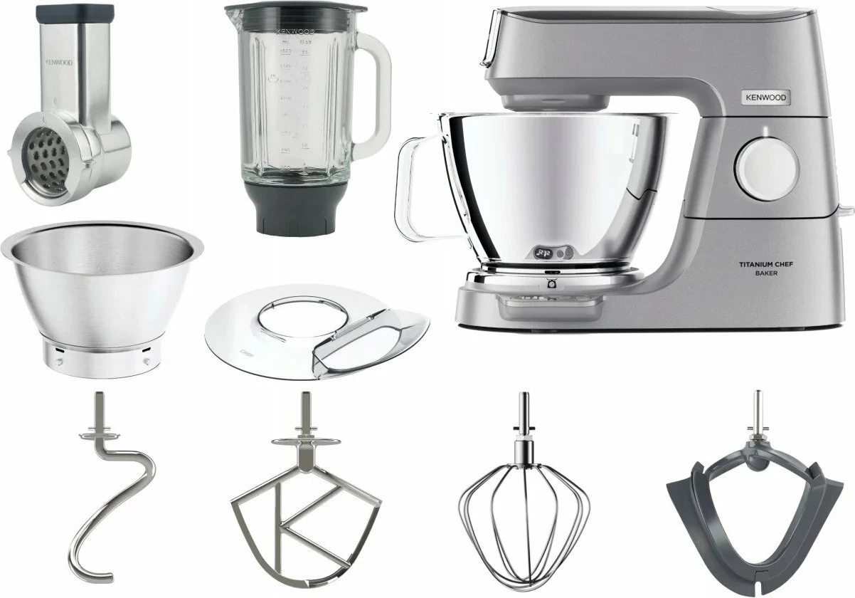 Robot kuzhine Kenwood Titanium Chef Baker KVC85.314SI 1200W, enë 5L + 3.5L, blender 1.6L, peshore e integruar, argjendtë