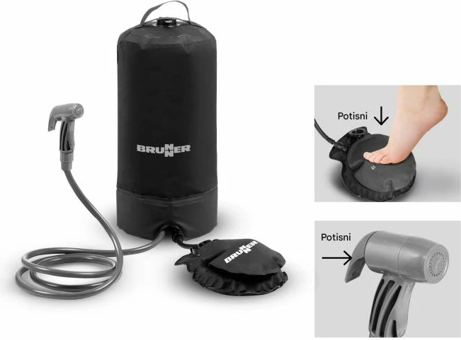 Dush solar portativ BRUNNER SPLASH 0810023N 15 L 42 x 18 cm, i zi, set me pompë këmbë dhe çantë bartëse