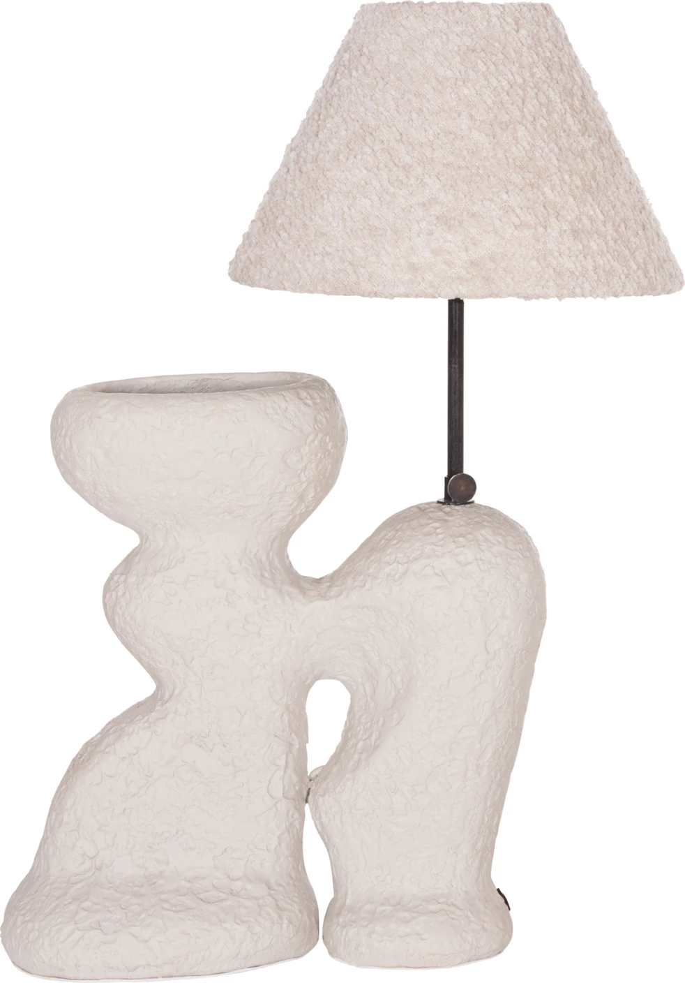 Llambë tavoline BOFEL, bazë terrakotë teksturë, ngjyrë hiri e çelët, abazhur me pëlhurë teddy, FH4699.03, 33x14x54 cm