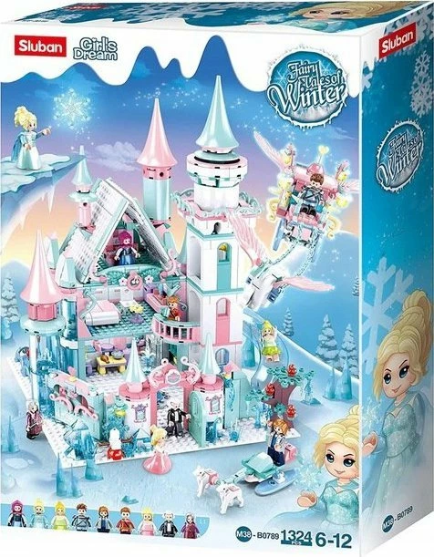 Set blloqesh ndërtimi Sluban Frozen 1324 copë, 9 figura, 6+ vjeç, rozë/blu