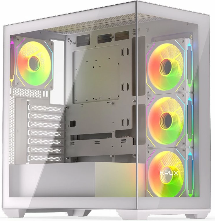 Kasë Krux Exo RGB KRXD009 Midi Tower, ATX/mATX/Mini-ITX, x4 120mm ARGB fan, x2 USB 3.0 + USB-C, e bardhë