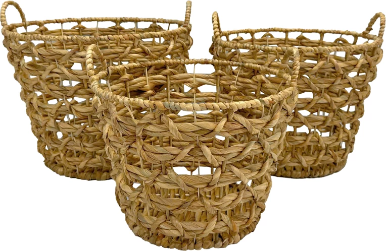 Set 3 shporta prej hiacinti natyral, LIGHT NEST, 45x45x41cm