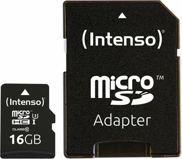 Kartelë memorie microSD INTENSO UHS-I Professional 16GB Class 10 90MB/s, e zezë, me adapter SD